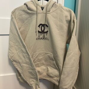 CHANEL Cream Hoodie with Dripping Logo